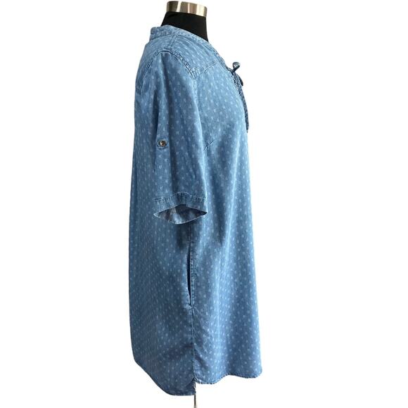 Philosophy Chambray Rainbow Print Pullover Shirt Dress Laced Neckline LG Casual - Picture 2 of 11